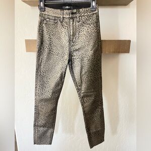 7 For All Mankind| Leopard Print Straight Jeans with Raw Hem—Waxed Material•••